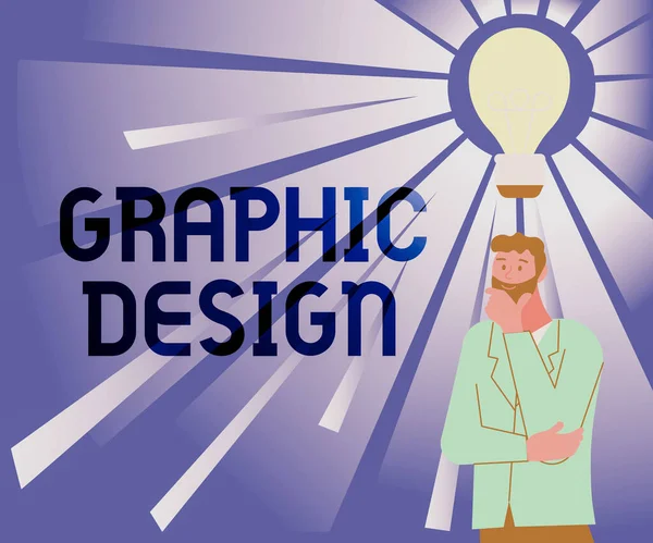 Τίτλος κειμένου που παρουσιάζει το Graphic Design. Internet Concept τέχνη ή την ικανότητα να συνδυάζει κείμενο και εικόνες σε διαφημίσεις Εικονογράφηση ενός άνδρα στέκεται έρχεται με νέες καταπληκτικές ιδέες. — Φωτογραφία Αρχείου