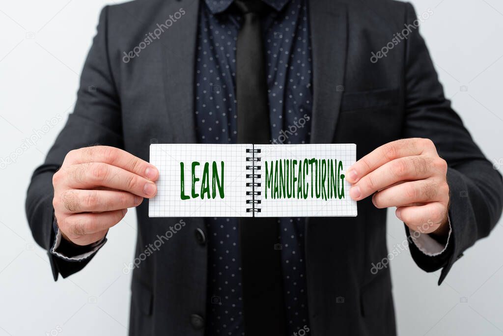 Hand writing sign Lean Manufacturing. Business idea Waste Minimization without sacrificing productivity Presenting New Plans And Ideas Demonstrating Planning Process