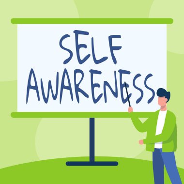 Kendini Farkındalık Gösteren İşaret. Bir kişinin bir duruma karşı bilincinin açık olması ya da ceketli öğretmenin Whiteboard 'a ayakta duran bir sopa çizmesi anlamına gelir..