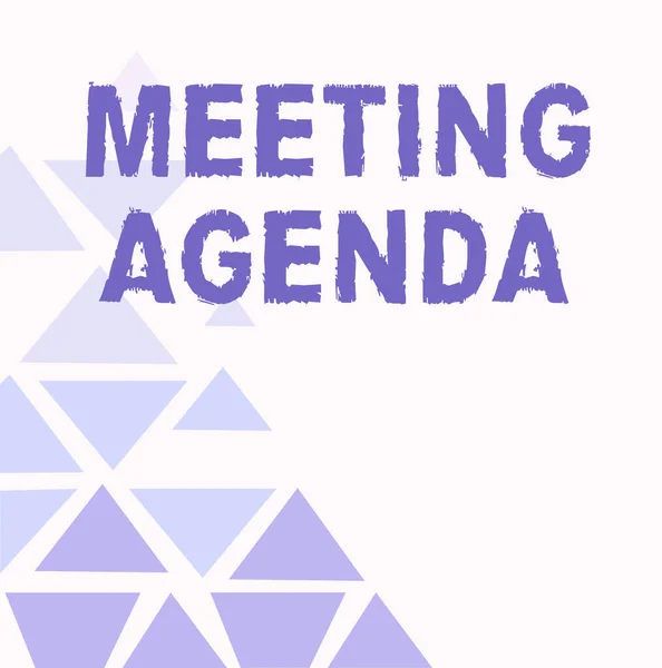 Text sign showing Meeting Agenda. Word for An agenda sets clear expectations for what needs to a meeting Line Illustrated Backgrounds With Various Shapes And Colours. — Fotografia de Stock