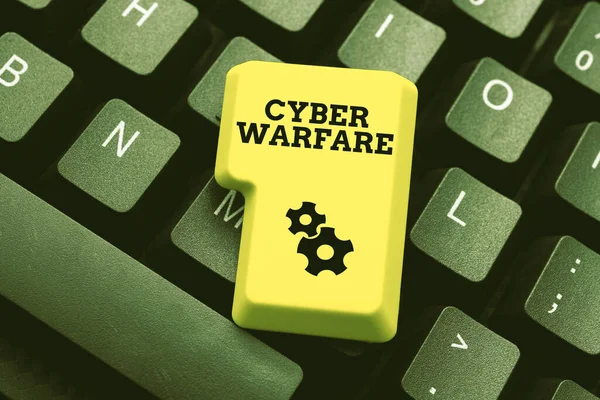 Conceptual display Cyber Warfare. Word for Virtual War Hackers System Attacks Digital Thief Stalker Typing Online Website Informations, Editing And Updating Ebook Contents — Stockfoto