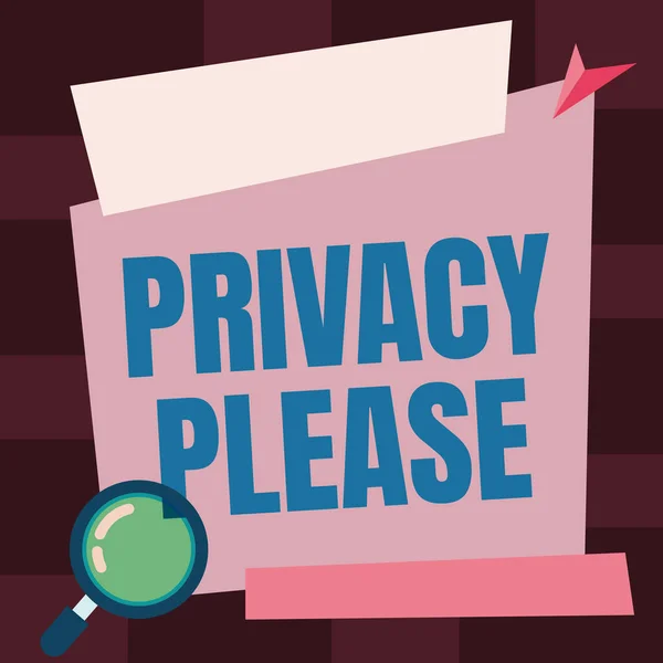 Hand writing sign Privacy Please. Conceptual photo asking someone to respect your personal space Leave alone Magnifying Glass Drawing Searching Evidence In Blank Billboard. — Foto Stock