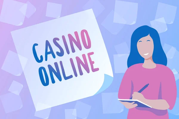 Вывеска "Казино онлайн". Покерная игра Royal Bet Lotto делает высокие ставки на новые студенческие рабочие тетради, создание и издание онлайн-книги — стоковое фото