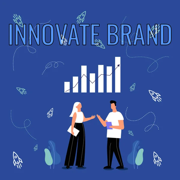 Conceptual caption Innovate Brand. Conceptual photo significant to innovate products, services and more Illustration Of Partners Sharing Wonderful Ideas For Skill Improvement. — 图库照片