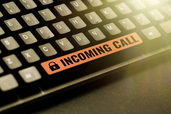 Sign displaying Incoming Call. Business concept Inbound Received Caller ID Telephone Voicemail Vidcall Collecting Important Data Online, Developing Word Processing Application — Stockfoto