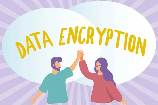 Conceptual display Data Encryption. Word Written on Symmetrickey algorithm for the encrypting electronic data Happy Colleagues Illustration Giving High Fives To Each Other. — Foto Stock