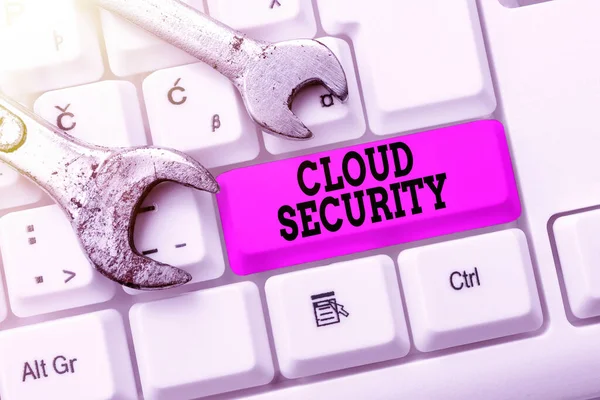 Inspiration showing sign Cloud Security. Business overview Protect the stored information safe Controlled technology Typing And Publishing Descriptions Online, Writing Informative Data — 图库照片