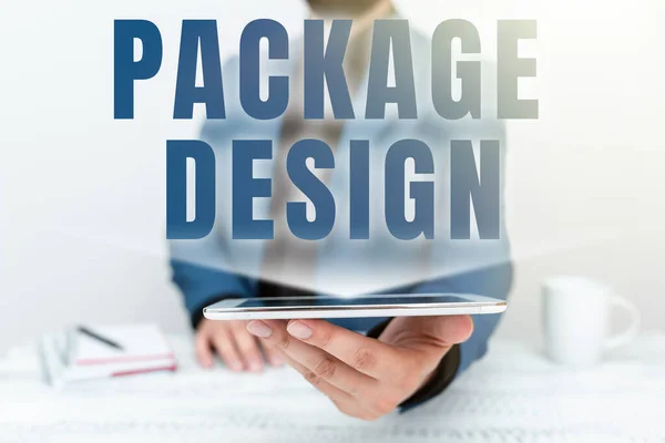 Conceptual caption Package Design. Business idea Strategy in creating unique product wrapping or container Presenting Communication Technology Smartphone Voice And Video Calling — Fotografia de Stock
