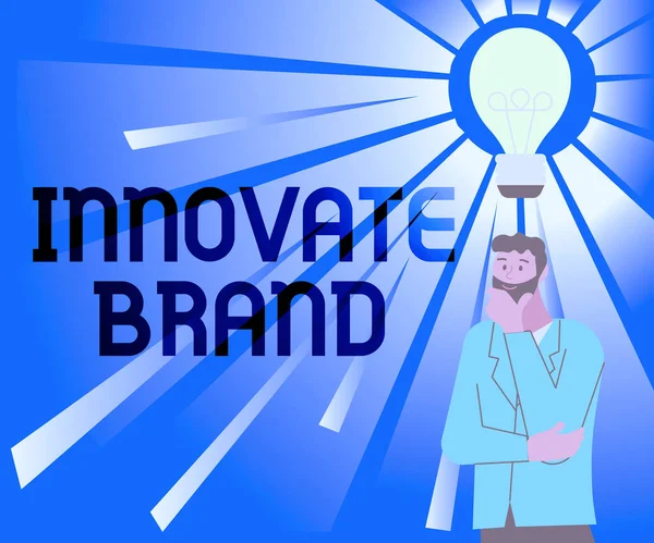 Sign displaying Innovate Brand. Business idea significant to innovate products, services and more Illustration Of A Man Standing Coming Up With New Amazing Ideas. — 图库照片