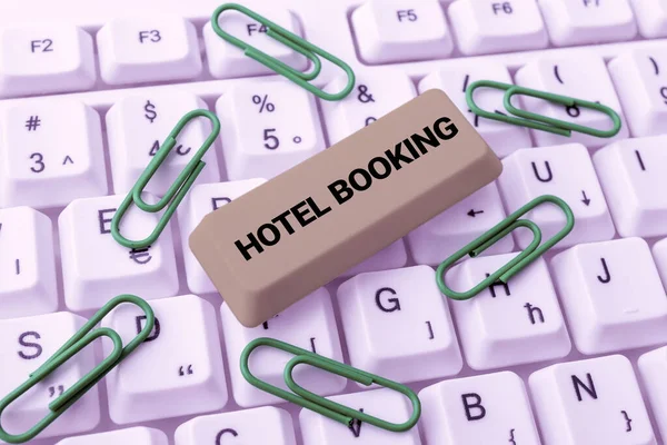 Kézírás szöveg Hotel Booking. Üzleti kirakat Online foglalás Elnöki lakosztály De Luxe Vendéglátás Kapcsolódás Online barátokkal, Ismerkedés az interneten — Stock Fotó