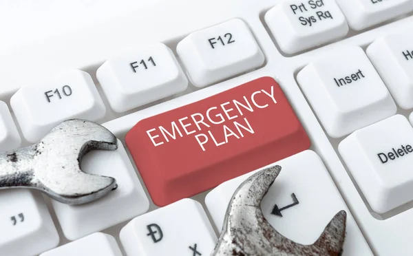 Text caption presenting Emergency Plan. Word Written on Procedures for response to major emergencies Be prepared Editing And Publishing Online News Article, Typing Visual Novel Scripts — Stock Photo, Image