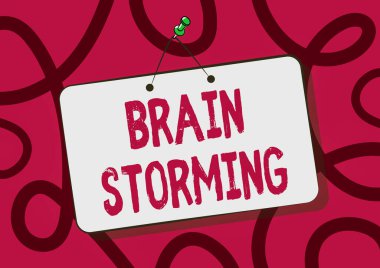 Yazı başlığı Beyin Fırtınası 'nı gösteriyor. İnternet Kavramları Yaratıcı Düşünce Geliştirme Yeni Fikirler Geliştirme Asılan Kapı Tabelasını Boş Yazma Alanıyla Çizme Tartışması.