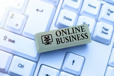 Online Business 'ı sunan metin başlığı. Ticari ticari işlemler internet üzerinden bilgi paylaşımı Online arkadaşlarla bağlantı kurma, internette tanıdıklar edinme