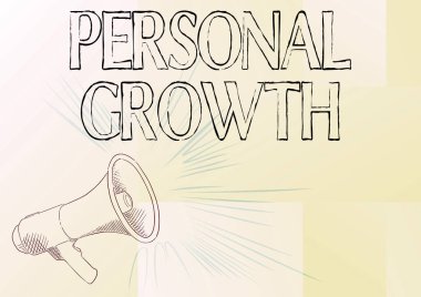 El yazısı tabelası Kişisel Büyüme. Yeteneklerinizi geliştirmek için kelime Yüksek Sesli Bir Megafon Sözcüsü 'nün yeni materyal Illulation' ını öğrenin Yeni Duyurular Yapan.