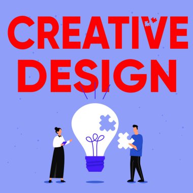 Yaratıcı Tasarım 'ı gösteren tabela. Görsel bir unsur üzerine yazılan sözcük, partnerlerin Yetenek Geliştirme için Yeni Harika Fikirler Bulması 'nın ana amacını karşılıyor.