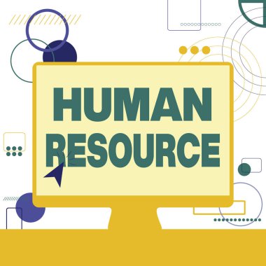 El yazısı işareti İnsan Kaynakları. Kavram, personelle ilgilenen eleştirel bir bölüm anlamına gelir ve çalışanlar Boş Ekran İzleme Fikirlerinde İmleç İllüstrasyonuyla ilgilenir.