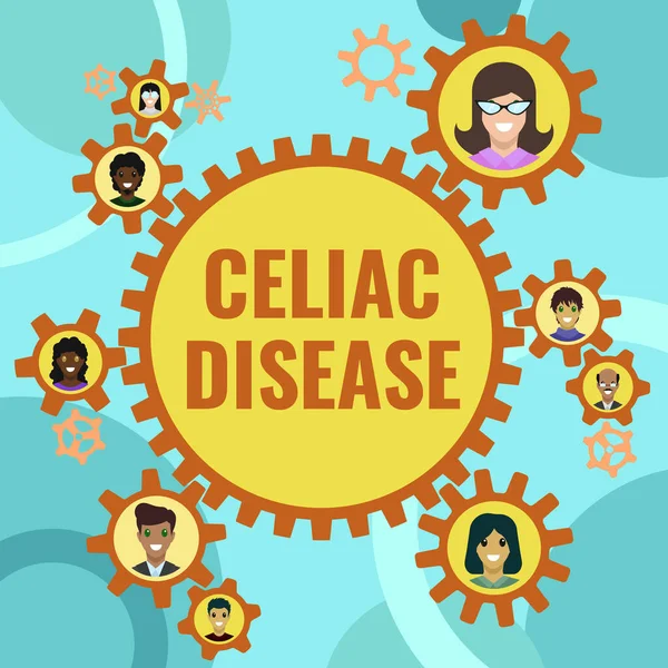 Tekst bijschrift met Celiac Disease. Bedrijfsoverzicht auto-immuunziekte die voornamelijk invloed heeft op de dunne darm -42207 — Stockfoto