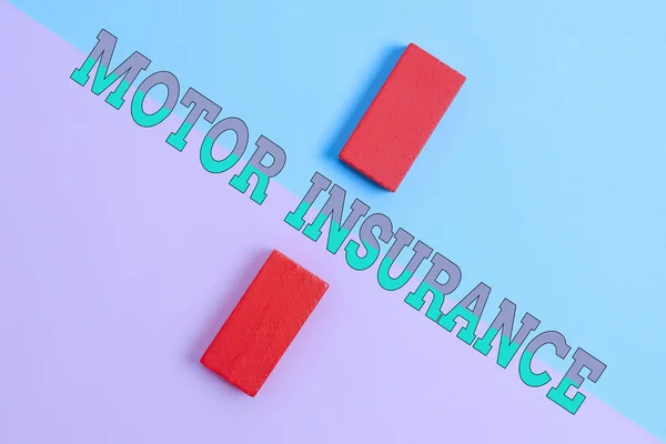 Text caption presenting Motor Insurance. Business concept Provides financial compensation to cover any injuries Two Objects Arranged Facing Inward Outward On a Separated Coloured Background — Stockfoto