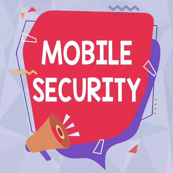 Text showing inspiration Mobile Security. Word Written on Protection of mobile phone from threats and vulnerabilities Megaphone Drawing Making New Announcement To Chat Cloud. — Stock Photo, Image