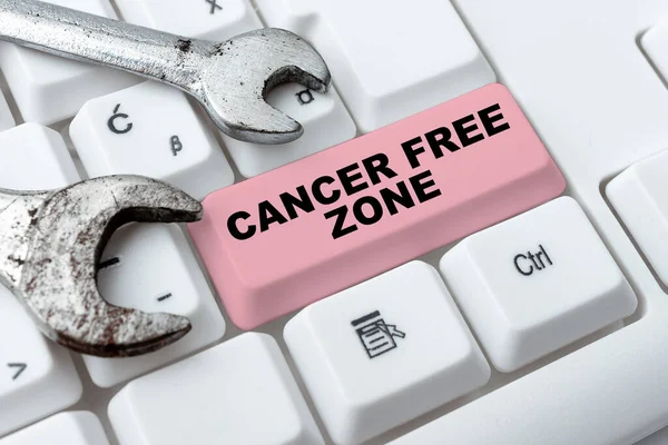 Text caption presenting Cancer Free Zone. Word Written on supporting cancer patients and raising awareness of cancer Creating New Programming Guidebook, Typing Program Source Codes — Fotografia de Stock