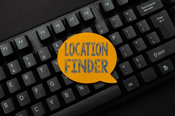 Hand writing sign Location Finder. Word Written on A service featured to find the address of a selected place Connecting With Online Friends, Making Acquaintances On The Internet — Fotografia de Stock