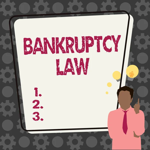 Hand writing sign Bankruptcy Law. Business idea Designed to help creditor in getting the asset of the debtor Illustration Of A Businessman Standing Coming Up With New Amazing Ideas. — Fotografia de Stock