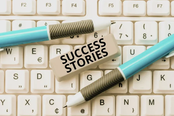 Text sign showing Success Stories. Conceptual photo life of rule models from how he started to his death Typing Program Functional Descriptions, Creating New Email Address — Stock Photo, Image