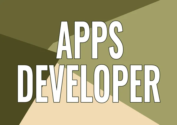 Χέρι εγγράφως σημάδι Apps Developer. Επιχειρηματική βιτρίνα Γραφιστική καλλιτέχνης Λογισμικό Προγραμματιστής και Αναλυτής Εμπειρογνώμονες Γραμμή Εικονογραφημένα Backgrounds με διάφορες μορφές και χρώματα. — Φωτογραφία Αρχείου