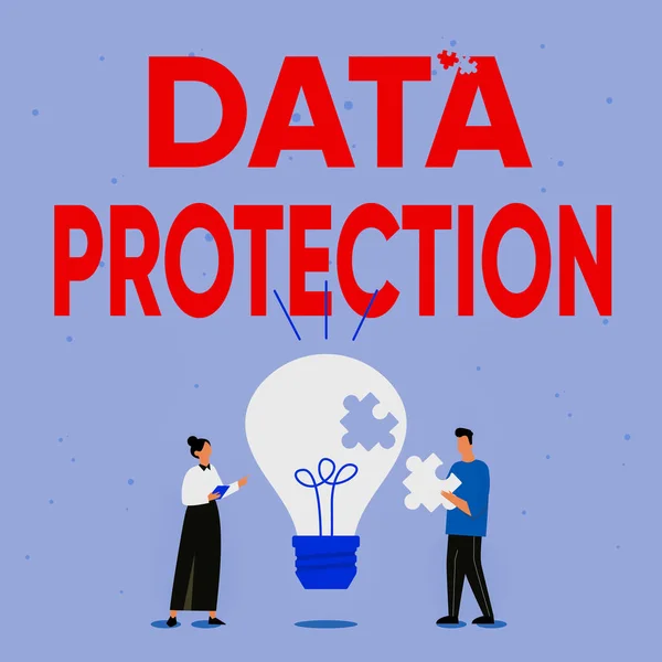 Conceptual display Data Protection. Business overview safeguarding information away from a possible data breach Illustration Of Partners Bulding New Wonderful Ideas For Skill Improvement. — Fotografia de Stock
