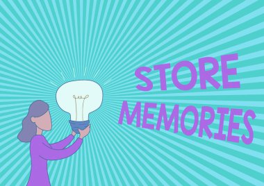 El yazısı mağaza hatıraları. İş konsepti, daha önce edinilmiş Bayan Ayakta Tutulan Işığı Gösteren Yeni Fikirler 'in girdi ve depolama süreci.