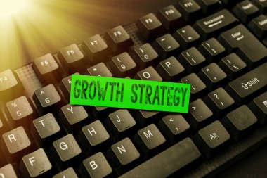 El yazısı tabelası Büyüme Stratejisi. Kavramsal fotoğraf stratejisi, Soyut Hikaye Yazma İpuçları Verme, Çevrimiçi Muhasebe Hizmetleri 'nde daha büyük pazar payı kazanmayı hedefliyor
