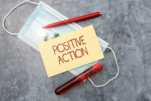 Text showing inspiration Positive Action. Business idea doing good attitude against certain situation Fine reaction Researching Preventive Medications, Viral Infection Prevention — 图库照片