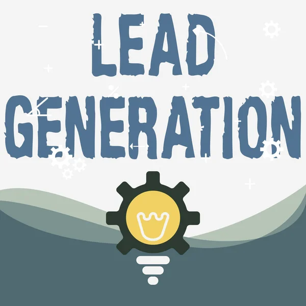 Text sign showing Lead Generation. Business approach initiation of consumer interest or enquiry into products Illuminated Light Bulb With Gear Shell Showing Technology Ideas. — Fotografia de Stock