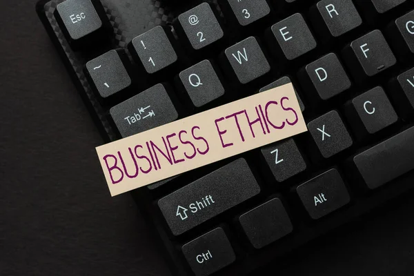 Conceptual display Business Ethics. Conceptual photo appropriate policies which govern how a business operates Creating Social Media Comment Message, Typing Fun Questions And Answers — Stock Photo, Image