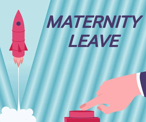 Conceptual caption Maternity Leave. Conceptual photo a leave of absence for an expectant or a new mother Man Hand Pressing Button To Launch Rocket To Space For New Horizons. — Foto Stock