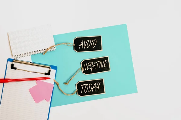 Inspiration showing sign Avoid Negative. Concept meaning Staying away from pessimistic showing Suspicious Depression Display of Different Color Sticker Notes Arranged On flatlay Lay Background — Stockfoto