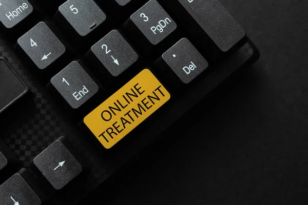 Text caption presenting Online Treatment. Word for providing mental health services over the internet Transcribing Online Voice Recordings, Typing And Recording Important Notes — Foto Stock