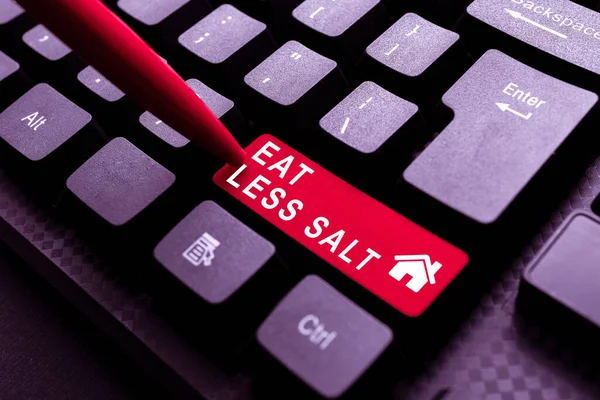 Handwriting text Eat Less Salt. Business concept reducing the sodium intake on the food and beverages Inputting Important Informations Online, Typing Funny Internet Blog — Fotografia de Stock