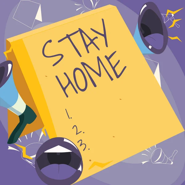 Text showing inspiration Stay Home. Business idea not go out for an activity and stay inside the house or home Lips Megaphones Loudly Making New Announcement To The Public. — Stockfoto