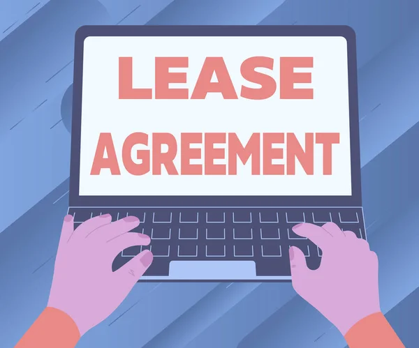 Inspiration showing sign Lease Agreement. Business showcase Contract on the terms to one party agrees rent property Illustration Of A Busy Hand Working On Laptop Searching For Ideas. — Stockfoto