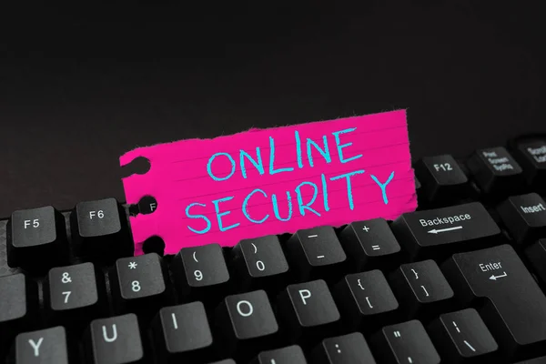 Conceptual caption Online Security. Business concept rules to protect against attacks over the Internet Typing Advance Lesson And Lecture Plans, Typewriting New Article Pages — Foto Stock
