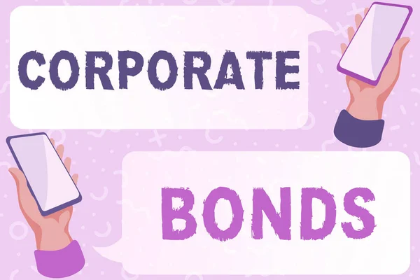 Text caption presenting Corporate Bonds. Business overview corporation to raise financing for variety of reasons Abstract Typing Scientific Articles, Creating And Publishing Work Online — Stockfoto