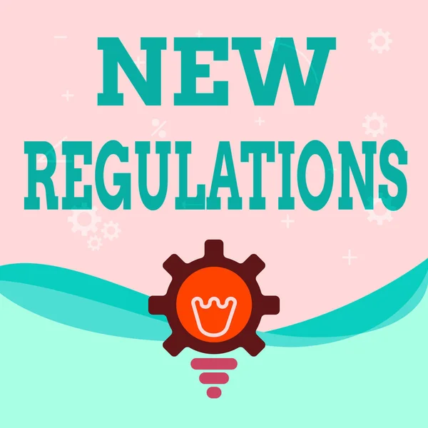 Inspiration showing sign New Regulations. Concept meaning Regulation controlling the activity usually used by rules. Illuminated Light Bulb With Gear Shell Showing Technology Ideas. — Stockfoto