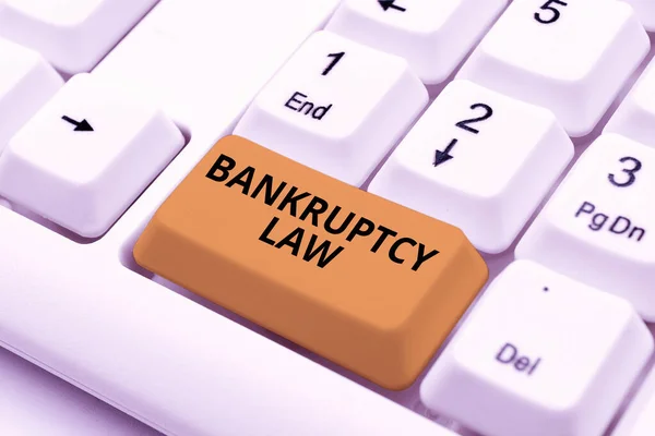 Sign displaying Bankruptcy Law. Concept meaning Designed to help creditor in getting the asset of the debtor Typing Online Tourist Guidebook, Searching Internet Ideas And Designs — 图库照片