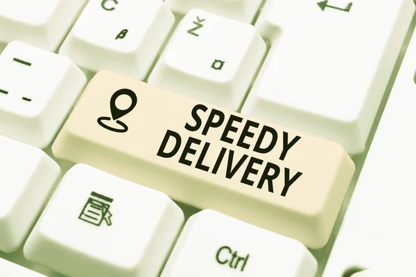 Conceptual display Speedy Delivery. Word Written on provide products in fast way or same day shipping overseas Buying And Selling Goods Online, Listing Products Through Internet — Stockfoto