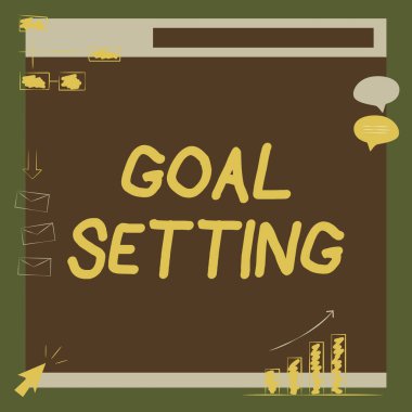 Metin Hedef Ayarları gösteriliyor. Kavram, rüya, büyük motivasyon tavsiyesi ya da Yönetim Kurulu Alma ve Geliştirme Çalışmalarının Resmedilmesi.