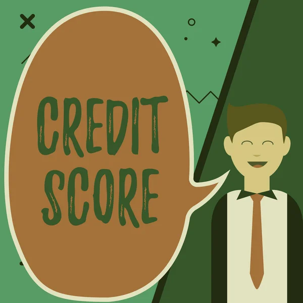 Inspiratie met teken Credit Score. Woord Geschreven op numerieke uitdrukking die aangeeft dat een persoon s kredietwaardigheid Illustratie van Zakenman Presentatie van ideeën om leeg Chat Cloud. — Stockfoto