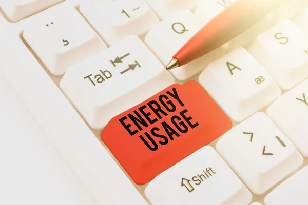 Sign displaying Energy Usage. Word for Amount of energy consumed or used in a process or system Transcribing Internet Meeting Audio Record, New Transcription Methods — Stock Photo, Image