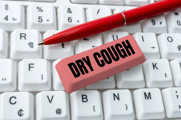Sign displaying Dry Cough. Word for cough that are not accompanied by phlegm production or mucus Downloading Online Files And Data, Uploading Programming Codes — Foto Stock