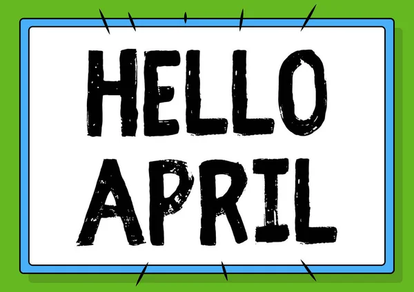 Sign displaying Hello April. Business idea a greeting expression used when welcoming the month of April Line Illustrated Backgrounds With Various Shapes And Colours. — Fotografia de Stock